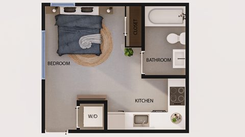 Floor plan for studio, 1 bath, 291 sqft